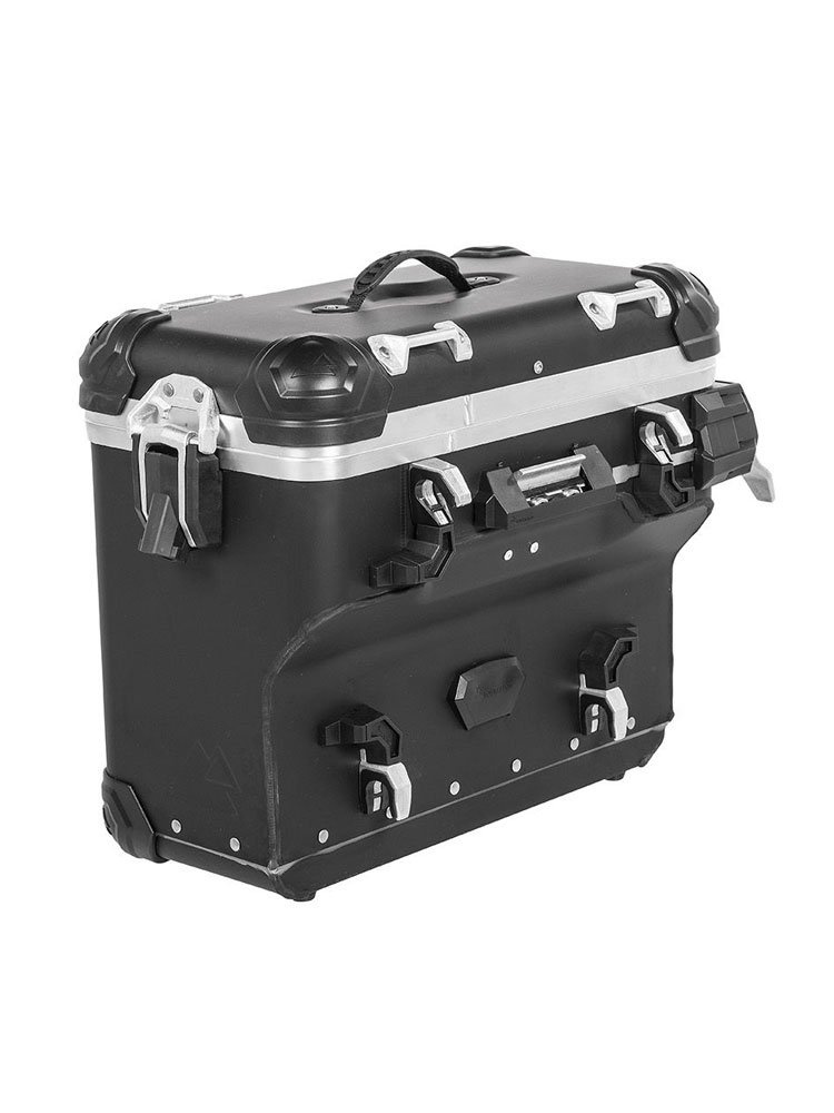 Zestaw: kufry boczne z anodowanego aluminium czarne Zega Evo X + stelaże czarne Touratech Yamaha Tenere 700 / World Raid (2 x 38L)
