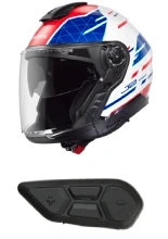 Zestaw: Kask otwarty Schuberth J2 Nova niebiesko-biało-czerwony + dedykowany interkom motocyklowy