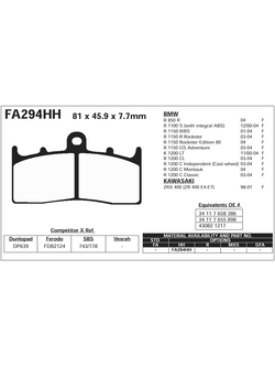 Klocki hamulcowe EBC EPFA294HH 81 x 45.9 x 7.7mm na przód.