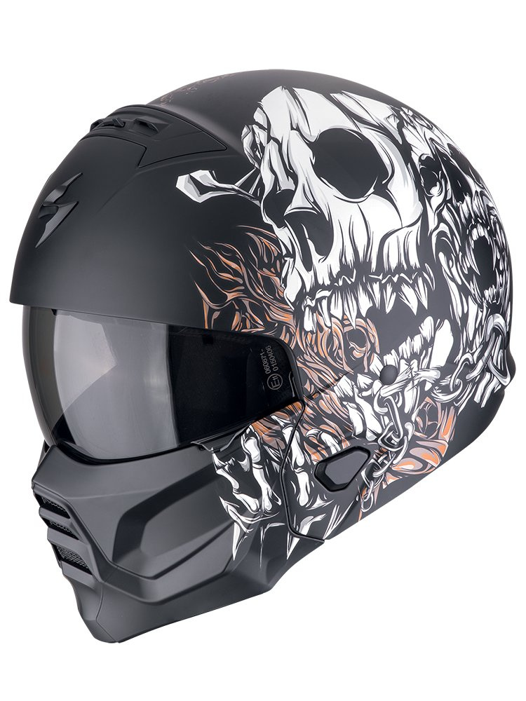 Kask modułowy Scorpion Exo-Combat II Genesis czarno-biało-złoty matowy