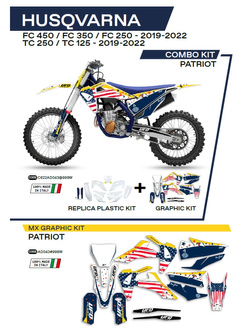 Komplet plastików i naklejek UFO Patriot do Husqvarny TC 125/250 (19-), FC 250/350/450 (19-) biało-niebieski