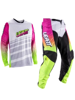 Zestaw offroadowy dziecięcy: bluza i spodnie Leatt Moto 3.5 Junior/ Mini szaro-różowy-fluo