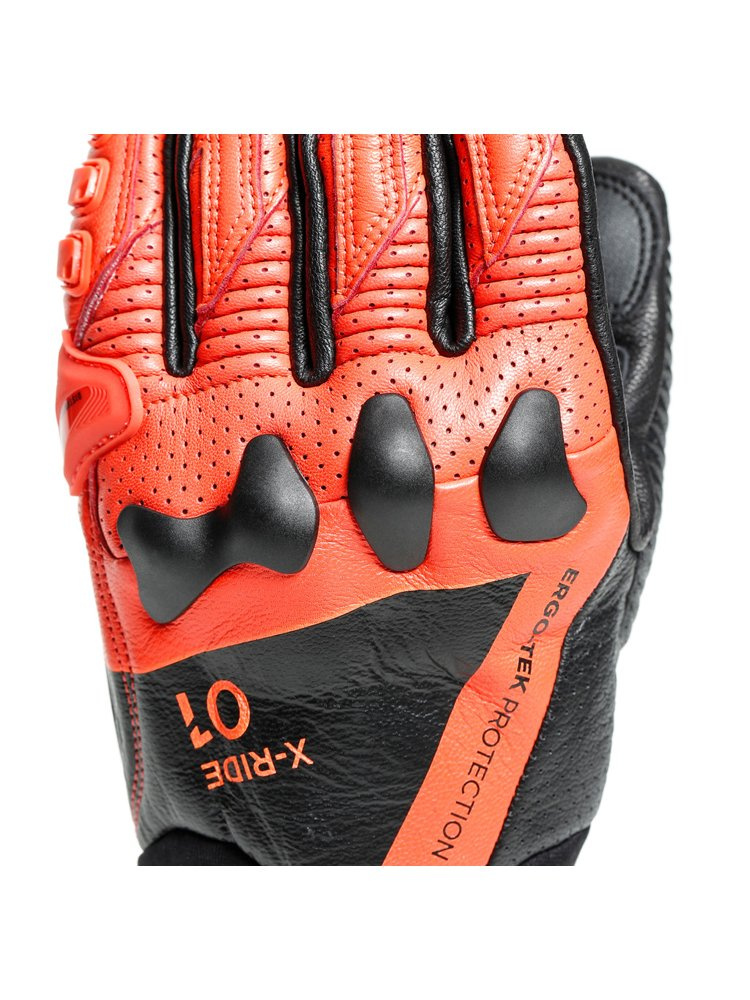 Skórzane rękawice motocyklowe Dainese X-Ride czarno-fluo czerwone