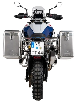 Zestaw: kufry boczne srebrne Zega Mundo + stelaże srebrne Touratech BMW F 900 GS (24-) [poj.: 31+38l]