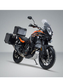 Zestaw: kufry boczne 45/37L + kufer centralny 38L TRAX ADV+ stelaże SW-MOTECH do motocykla Honda CRF1000L Africa Twin (15-17) srebrne