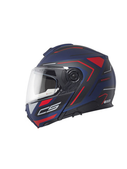 Zestaw: kask szczękowy Schuberth C5 Omega niebiesko-czarno-czerwony + dedykowany interkom motocyklowy