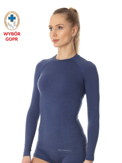 Koszulka damska Brubeck Active Wool z długim rękawem jeansowa