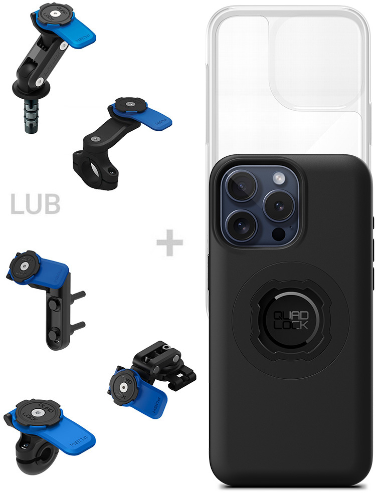 Zestaw na motocykl: etui MAG na telefon iPhone 15 Pro Max (magnetyczne) + wodoodporny pokrowiec MAG + mocowanie Quad Lock