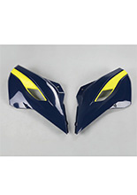 Osłony chłodnicy UFO do Husqvarna TC 125/300 (14-15), TE/TX 125/250/300 (14-16), TC 250 (16), FC 250/350/450 (14-15), FE 250/350/450/501 (14-16) niebiesko-żółte