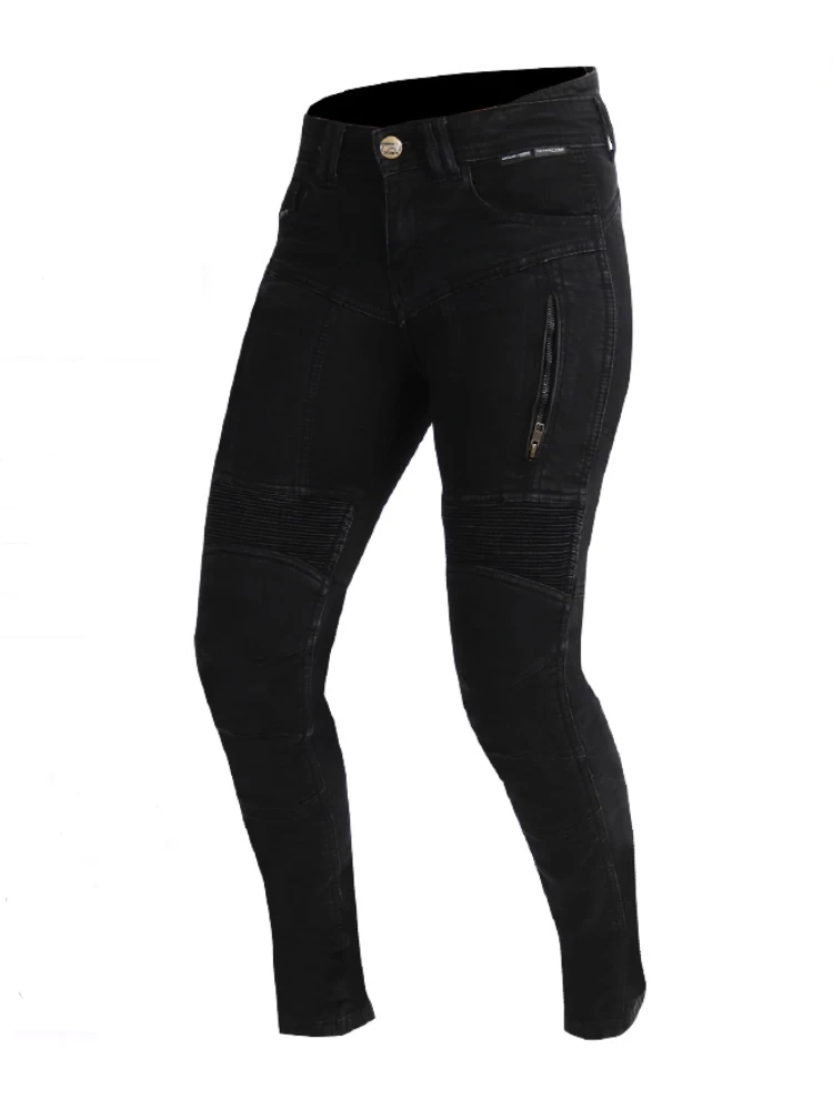 Jeansy motocyklowe damskie Trilobite Parado dwuwarstwowe, czarne [skinny fit]