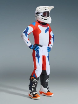 Spodnie cross dziecięce Alpinestars MX Fluid Grid pomarańczowo-biało-niebieskie