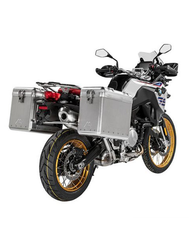 Zestaw: kufry boczne srebrne Zega Mundo + stelaże srebrne Touratech BMW F850GS/ Adventure/ F750GS/ F900GS Adventure/ F800GS (24-) (38+45L)
