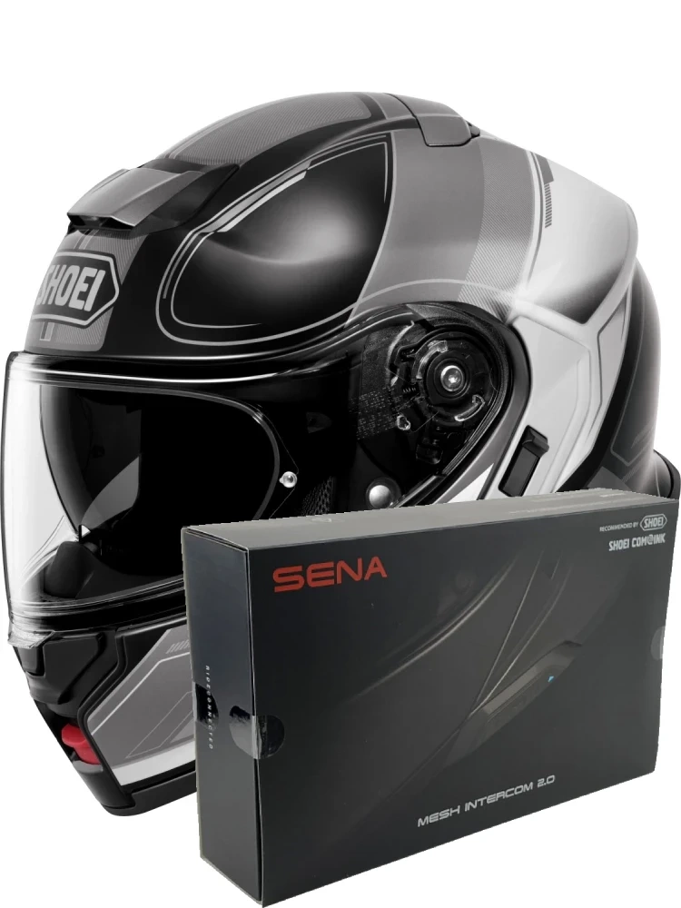 Zestaw: kask szczękowy Shoei Neotec 3 Sharpen TC-5 czarno-szary + dedykowany interkom motocyklowy Sena SRL 3
