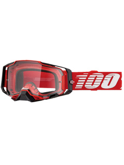 Gogle motocyklowe 100% Armega z przezroczystą szybką, czerwono-czarno-białe