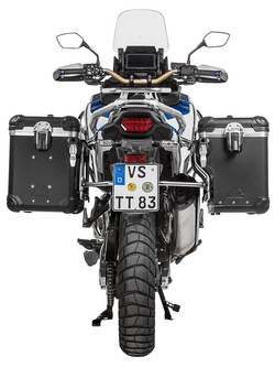 Zestaw: kufry boczne z anodowanego aluminium czarne Zega Evo X + stelaże srebne Touratech Honda CRF1100L Africa Twin (22-)/ Adventure Sports (2 x 45L)