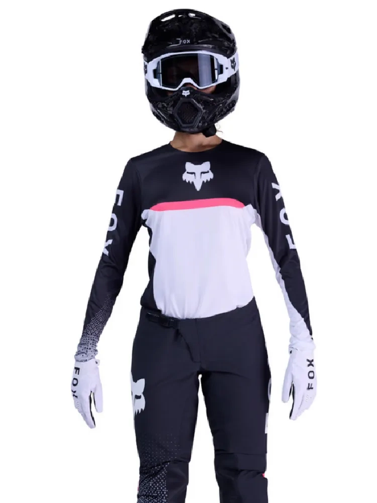 Bluza enduro damska FOX Flexair Fracture czarno-biało-różowa