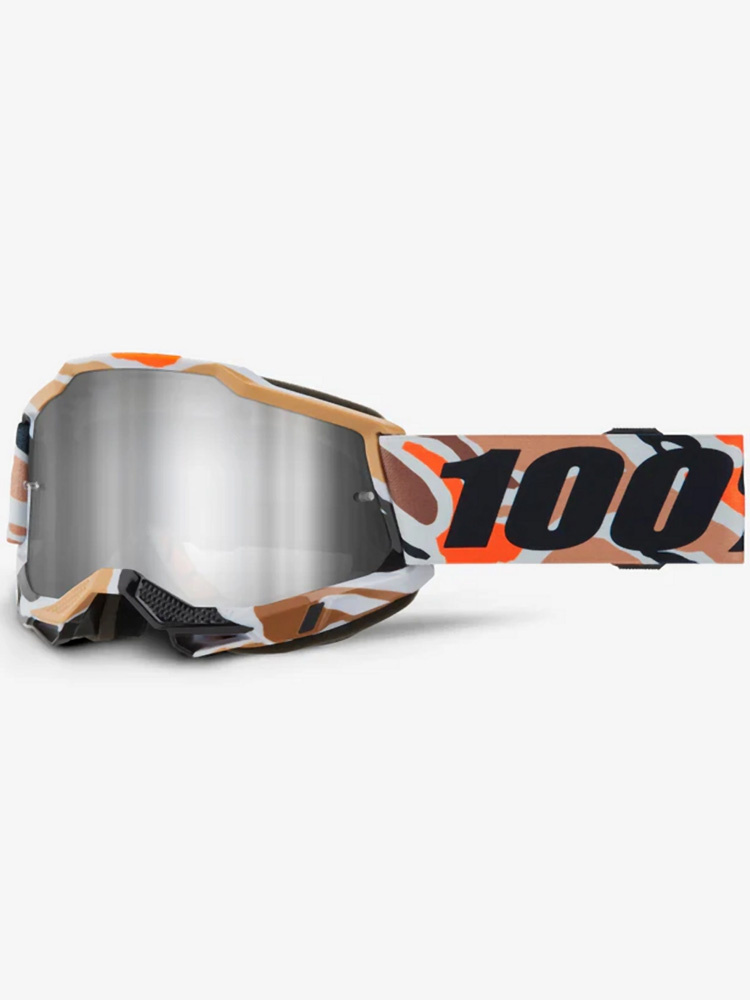 Gogle motocyklowe 100% Accuri 2 Flea z szybką lustrzaną szaro-brązowo-pomarańczowe