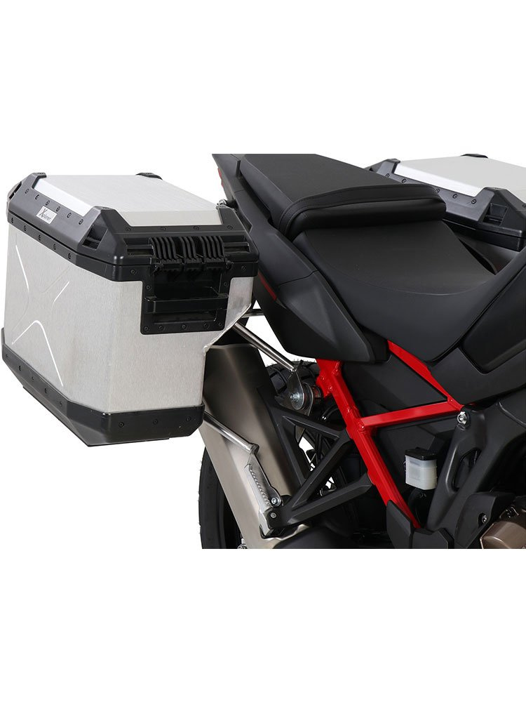 Zestaw: kufry boczne + stelaże Hepco&Becker Xplorer Cutout do Honda CRF 1100 L Africa Twin (19-21) (kufry srebrne stelaż srebrny)