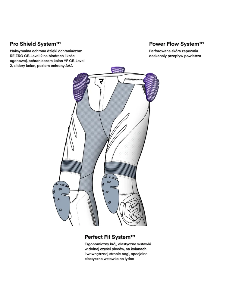 Spodnie motocyklowe skórzane Rebelhorn Inferno czarno-niebiesko-czerwone