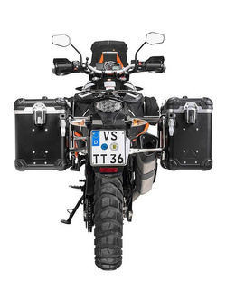 Zestaw: kufry boczne z anodowanego aluminium czarne "And-Black" Zega Evo + stelaże srebrne Touratech KTM 1050 Adventure/1090 Adventure/1290 Super Adventure (-20)/1190 Adventure/R (38+45L)