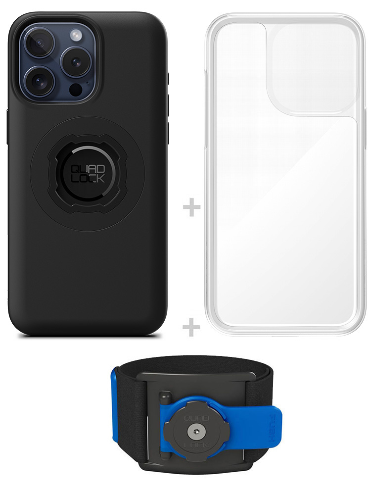 Zestaw do biegania: etui MAG na telefon iPhone 15 Pro Max (magnetyczne) + wodoodporny pokrowiec MAG + opaska sportowa Quad Lock