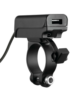 Podwójna, wodoodporna ładowarka USB Lampa Usb-Fix Trek z mocowaniem do kierownicy motocykla [szybkie ładowanie; 5400 mA; 12/24 V]