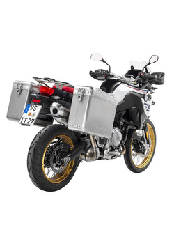 Zestaw: kufry boczne srebrne Zega Mundo + stelaże czarne Touratech BMW F850GS/ Adventure/ F750GS/ F900GS Adventure/ F800GS (24-) (31+38L)
