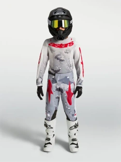 Spodnie cross dziecięce Alpinestars MX Fluid Lone biało-szaro-czerwone