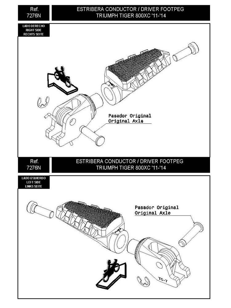 Mocowanie sportowych podnóżków PUIG do Triumph Tiger 800/XC/XCX/XCA/XR/XRX/XRT / Street Scrambler (kierowcy)