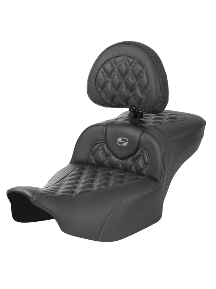 Kanapa motocyklowa dla kierowcy i pasażera z oparciem Saddlemen Roadsofa CF LS Extended Reach Harley Davidson Road Glide/ Street Glide (wybrane modele) (23-) czarno-szara
