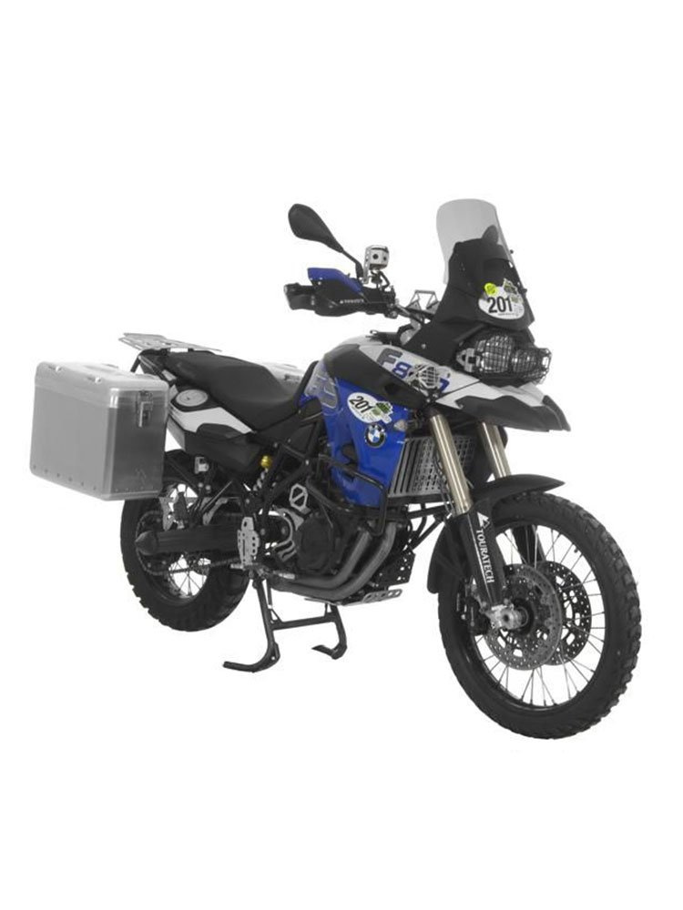 Zestaw: kufry boczne srebrne Zega Mundo + stelaże czarne Touratech BMW F800GS/F700GS/F650GS (Twin) (31+38L)
