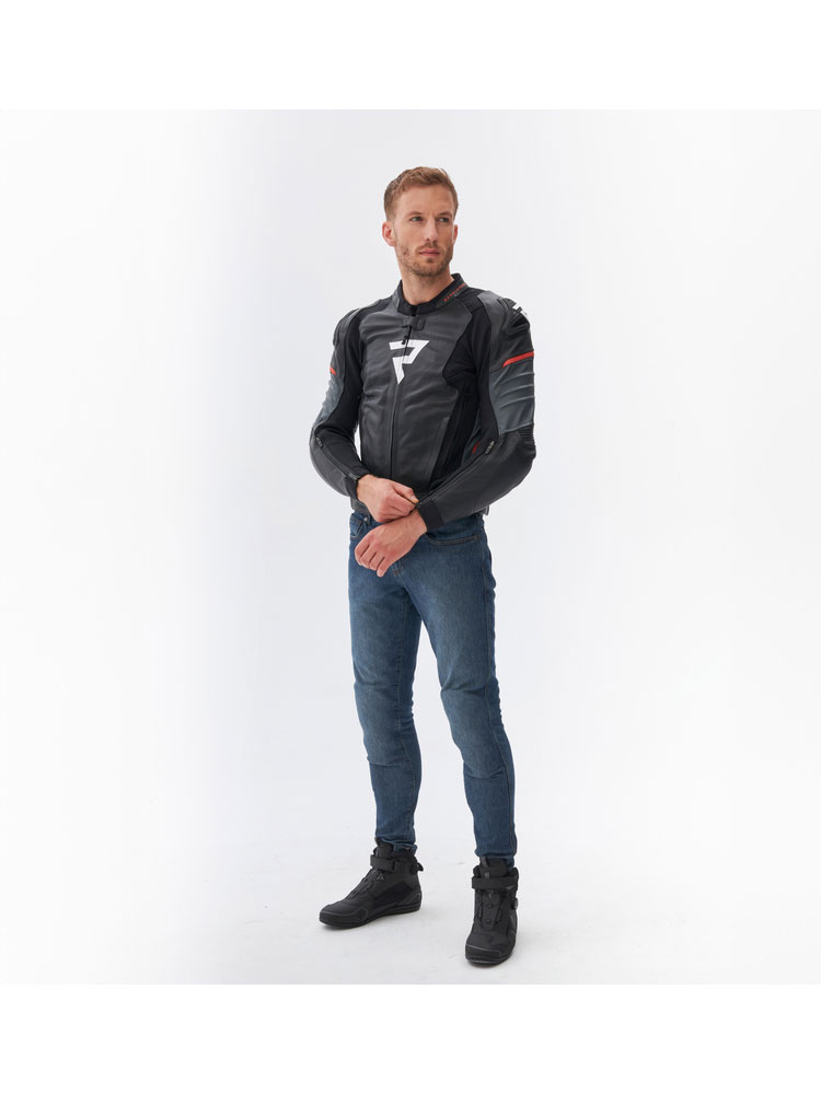 Kurtka motocyklowa skórzana Rebelhorn Veloce czarno-szaro-czerwona