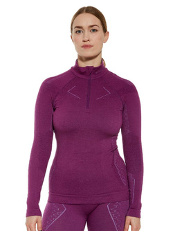 Bluza termoaktywna damska z długim rękawem Brubeck Extreme Merino z zamkiem, fioletowa