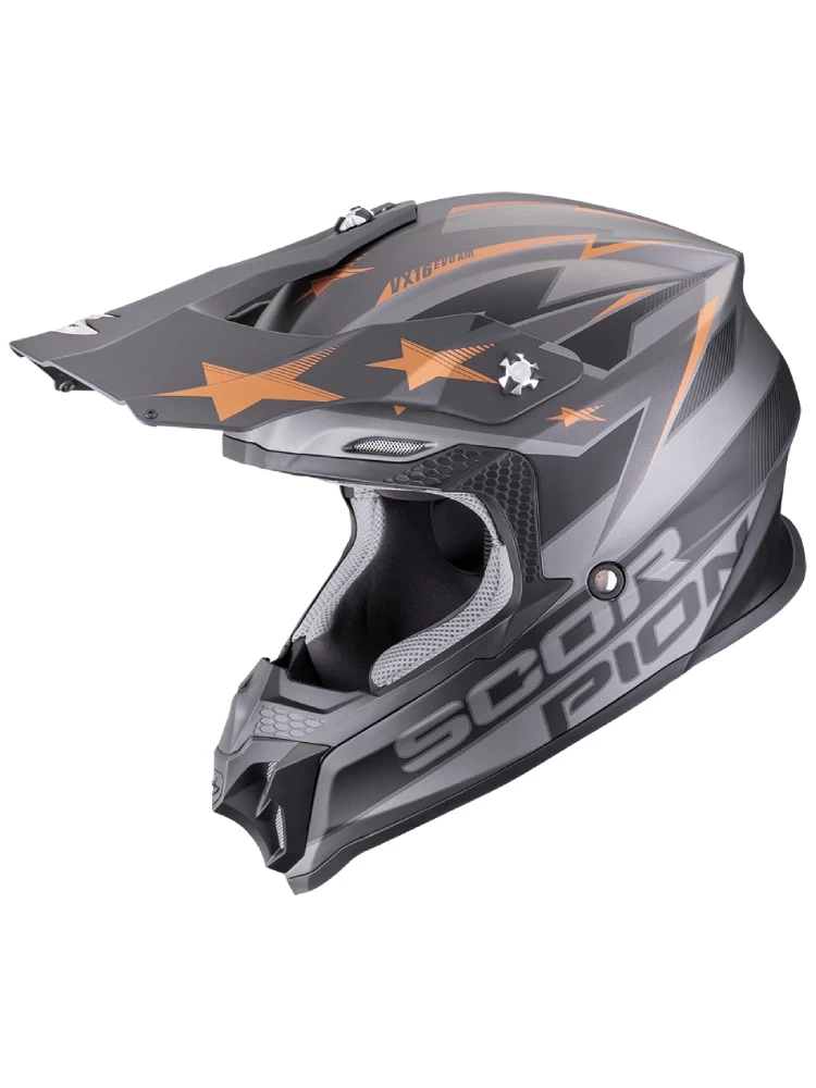 Kask enduro Scorpion VX-16 Evo Air Patriot srebrno-czarno-złoty