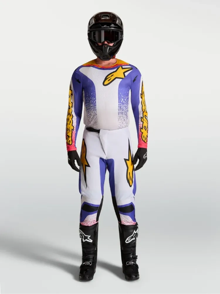 Spodnie cross Alpinestars MX Fluid Drag biało-niebiesko-żółte