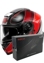 Zestaw: kask szczękowy Shoei Neotec 3 Sharpen TC-1 czerwono-czarny + dedykowany interkom motocyklowy Sena SRL 3