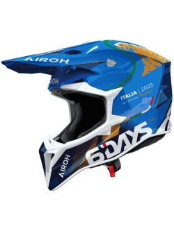 Kask enduro Airoh Wraaap 6Days Italy 2025 niebiesko-biało-złoty połysk