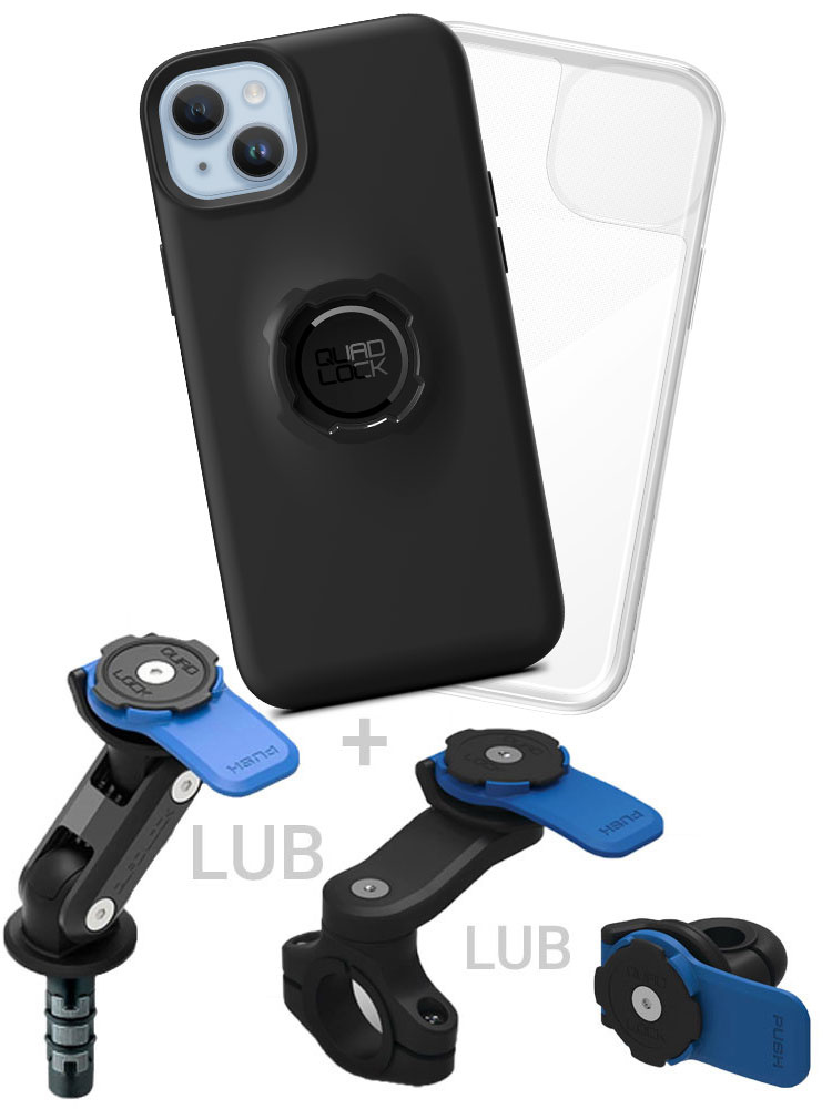 Zestaw na motocykl: etui na telefon iPhone 14 Plus + wodoodporny pokrowiec + mocowanie Quad Lock
