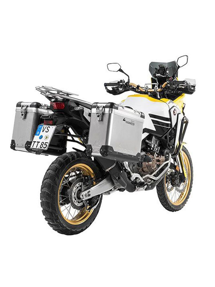 Zestaw: kufry boczne aluminiowe srebrne Zega Pro + stelaże czarne Touratech Honda CRF1000L Africa Twin (18-22) /CRF1000L Adventure Sports (31+38L)