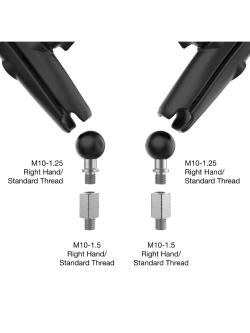 Zestaw lusterek motocyklowych RAM Tough-Mirror z długimi ramionami B, podstawami kulowymi i adapterami