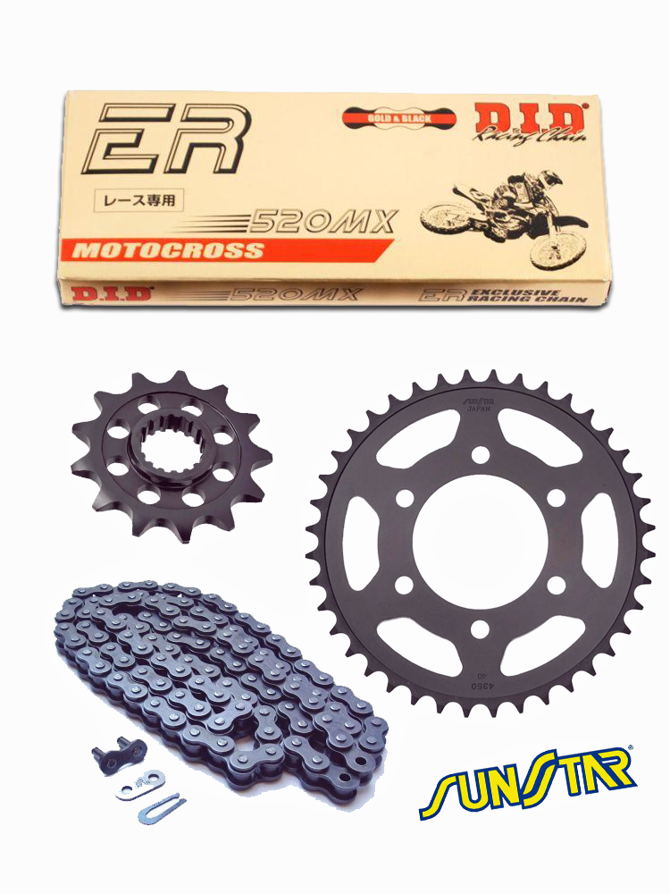 HONDA CRF 450R [04-15]/CR 250R [02-03] zestaw napędowy DID520 MX EXCLUSIVE RACING (łańcuch ultra wzmocniony bezoringowy) zębatki SUNSTAR