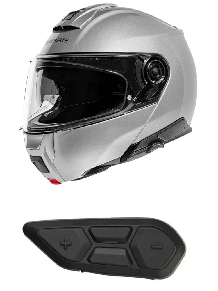 Zestaw: kask szczękowy Schuberth C5 srebrny połysk + dedykowany interkom motocyklowy