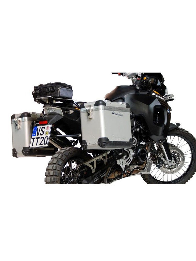 Zestaw: kufry boczne z anodowanego aluminium "And-S" Zega Pro + stelaże srebrne Touratech BMW F800GS/ F700GS/ F650GS (Twin) (31+38L)