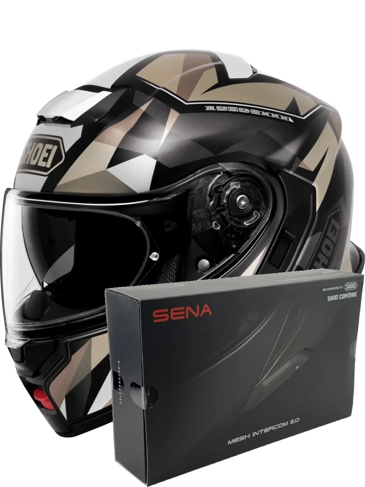 Zestaw: kask szczękowy Shoei Neotec 3 Fragments TC-10 brązowo-szary + dedykowany interkom motocyklowy Sena SRL 3