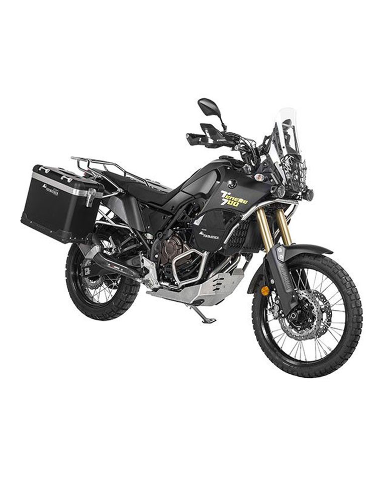Zestaw: kufry boczne z anodowanego aluminium czarne Zega Pro + stelaże srebrne Touratech Yamaha Tenere 700 / World Raid (38+45L)