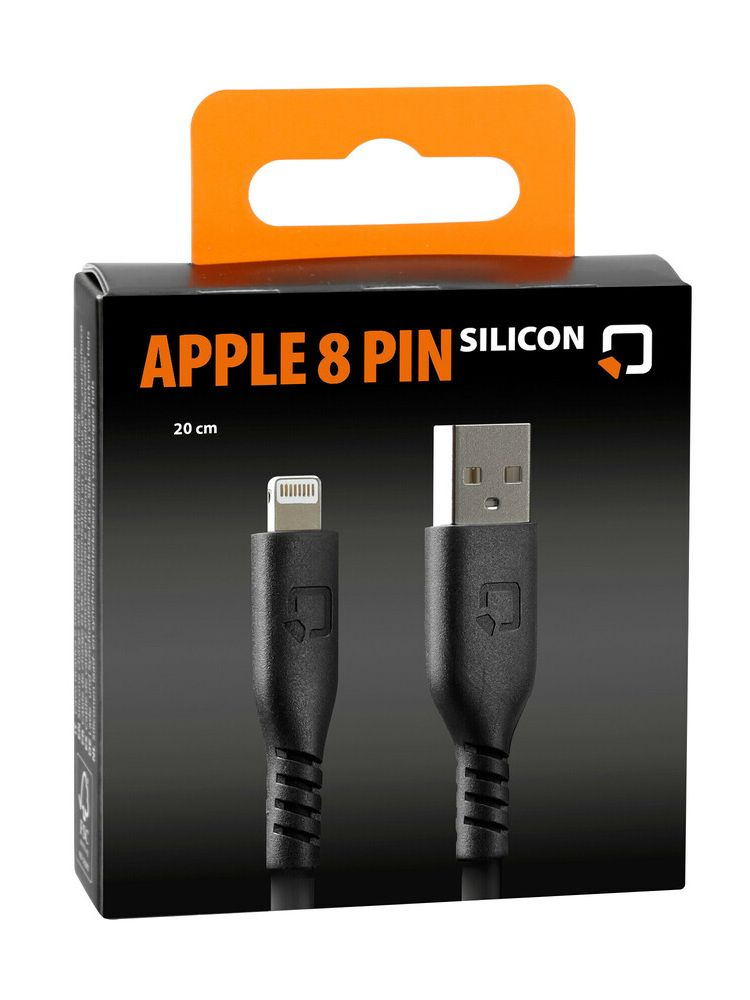 Kabel USB A z wyjściem Apple 8 Pin Lampa 20 cm silikonowy czarny