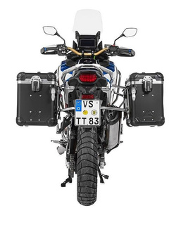 Zestaw: kufry boczne z anodowanego aluminium czarne "And-Black" Zega Evo + stelaże srebrne Touratech Honda CRF1100L Africa Twin (22-)/ Adventure Sports (38+45L)