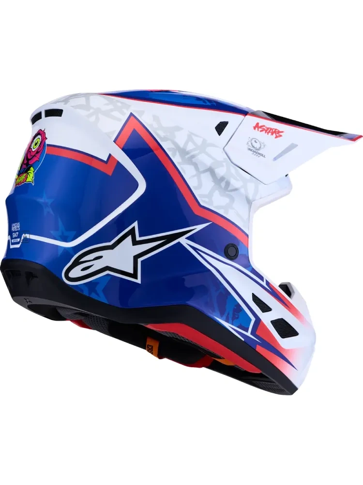Kask enduro Alpinestars SM7 Blaster biało-niebiesko-czerwony połysk