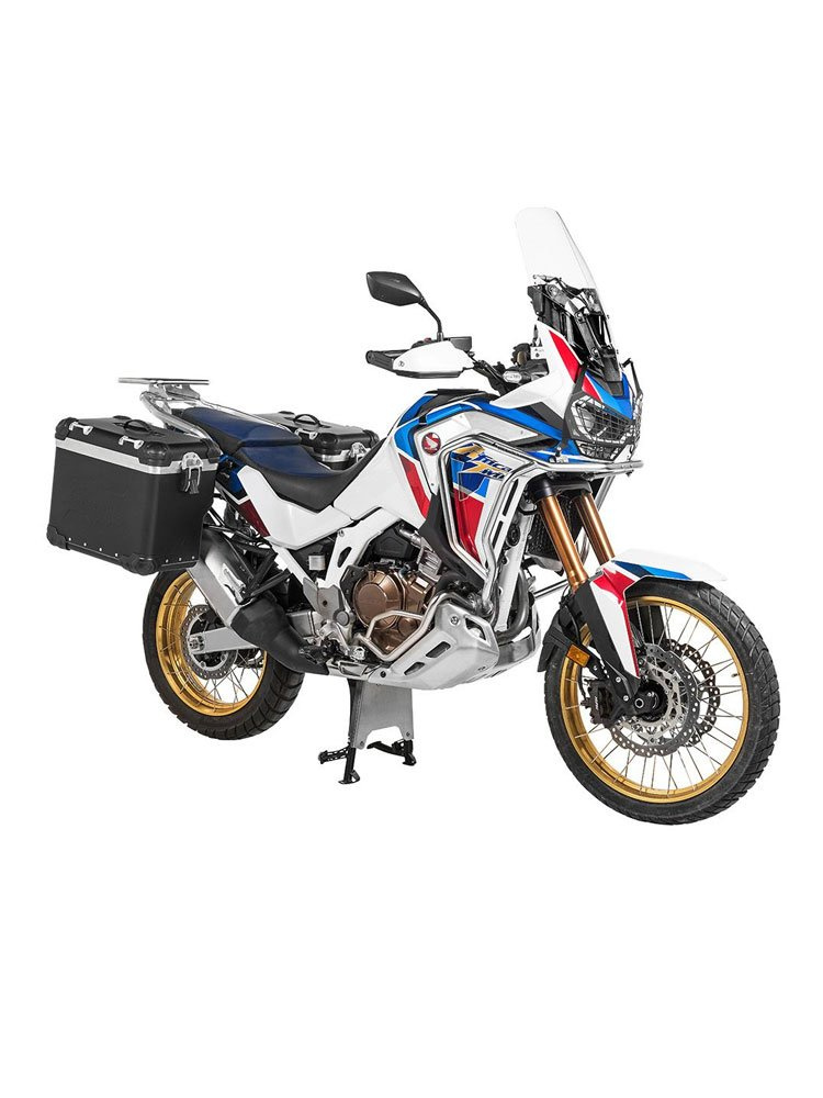 Zestaw: kufry boczne z anodowanego aluminium czarne Zega Evo X + stelaże czarne Touratech Honda CRF1100L Africa Twin (22-)/ Adventure Sports (2 x 45L)