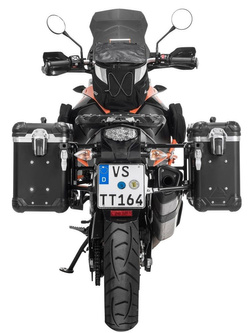 Zestaw: kufry boczne z anodowanego aluminium czarne "And-Black" Zega Evo + stelaże czarne Touratech KTM 1050 Adventure/1090 Adventure/1290 Super Adventure (-20)/1190 Adventure/R (31+38L)